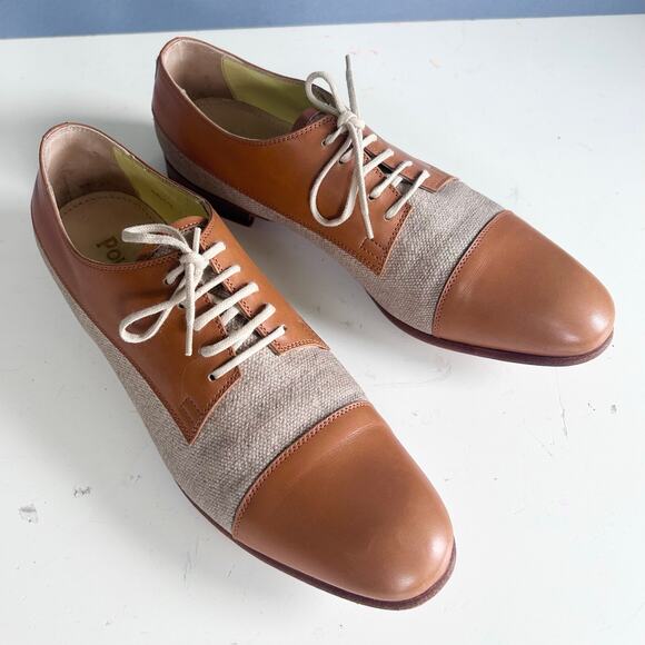 Pollini saddle shoes Men's size 8.5 IT 39.5 derby linen leather prep preppy
